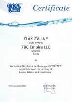 Сертификат - Официальный дилер компании CLAX Italia